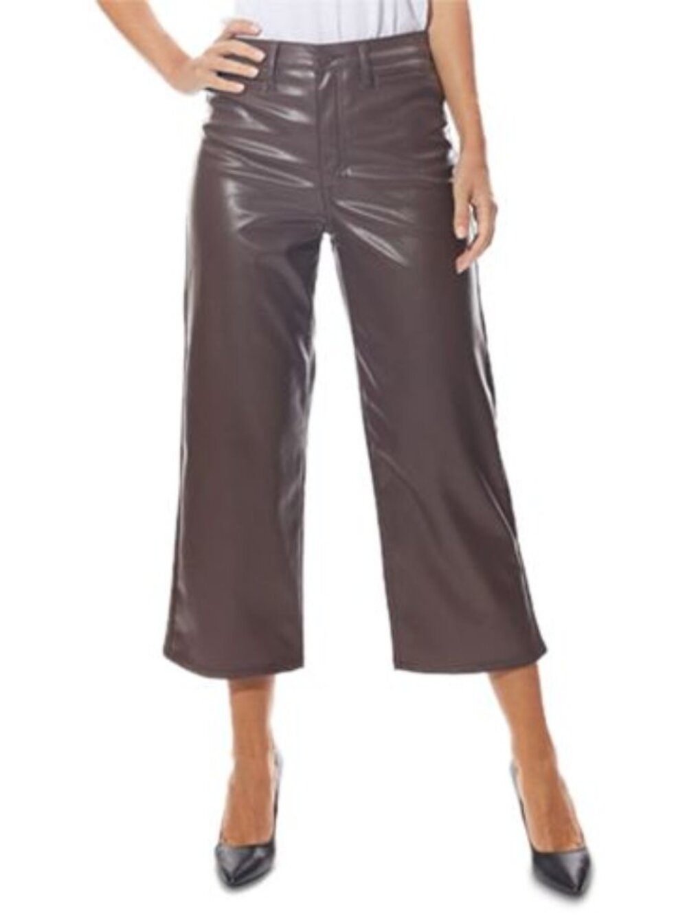 Dollhouse Womens Cropped Vegan Leather Wide-Leg Pants